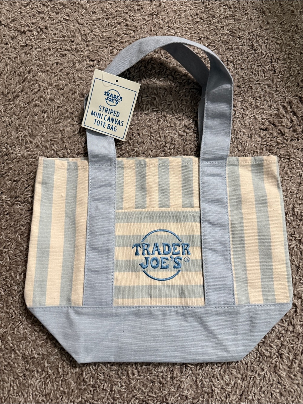 Trader Joe's Striped Mini Canvas Tote Bag - Blue NWT
